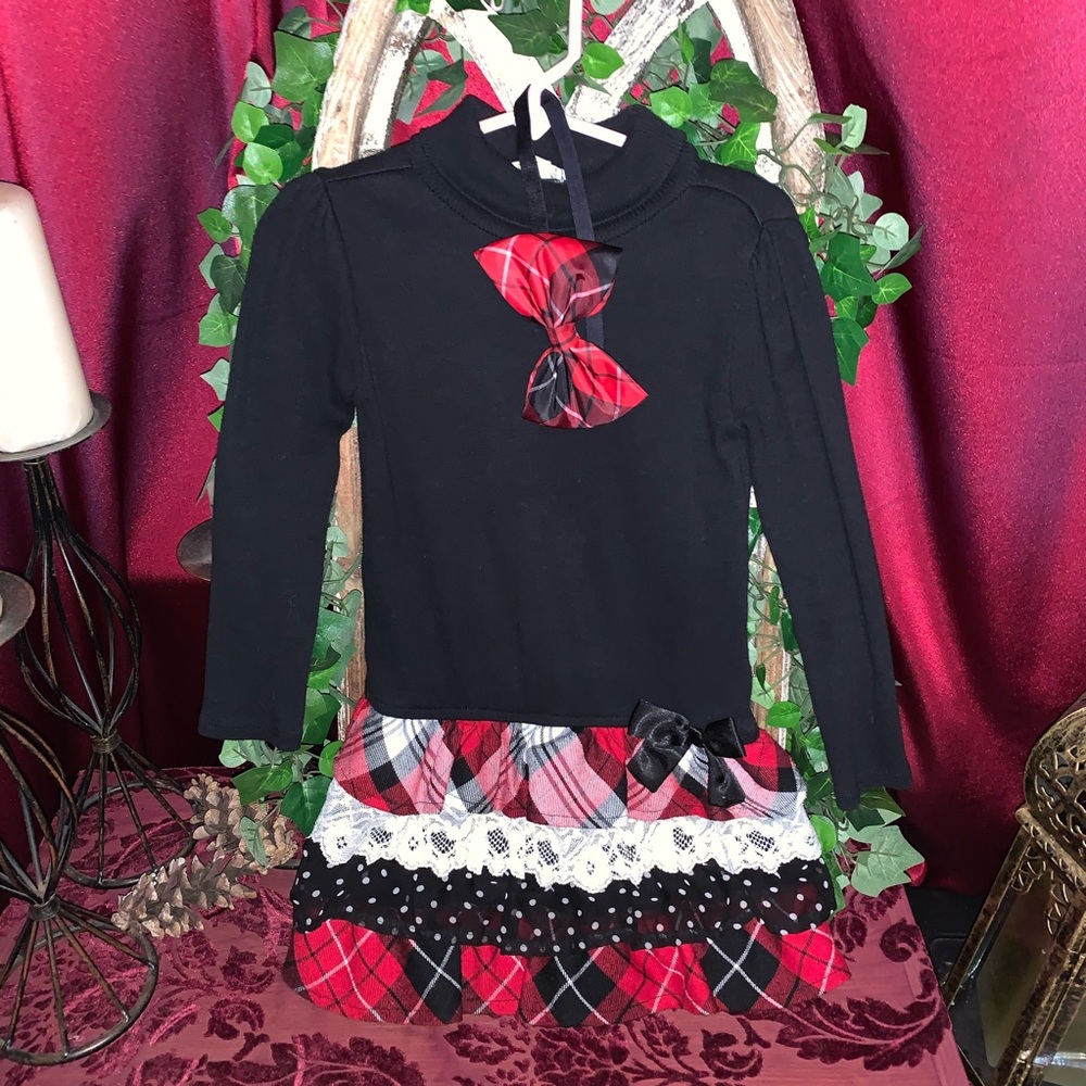 Girls size 4T plaid ruffle dress w/ headband